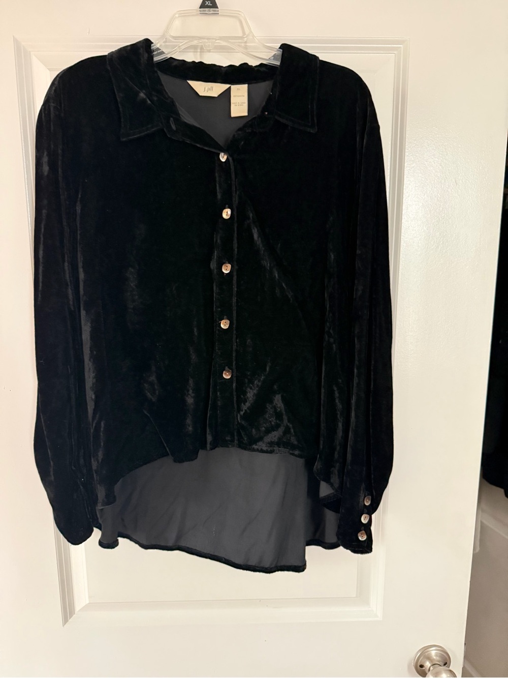 J. Jill Black Velvet Button-Front Blouse Blazer